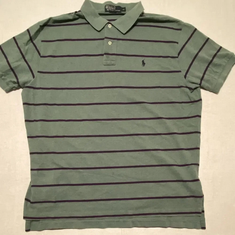 Polo Ralph Lauren Green Purple Striped Polo Shirt Men’s XL Short Sleeve